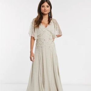 NWT ASOS Gray / Taupe Bridesmaid Dress w/ Beaded Details